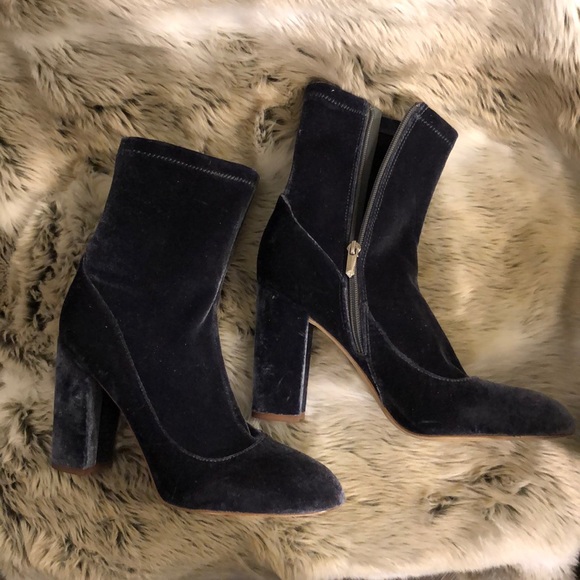 Sam Edelman Blue Velvet Calexa Sock Ankle Boots - Picture 2 of 6